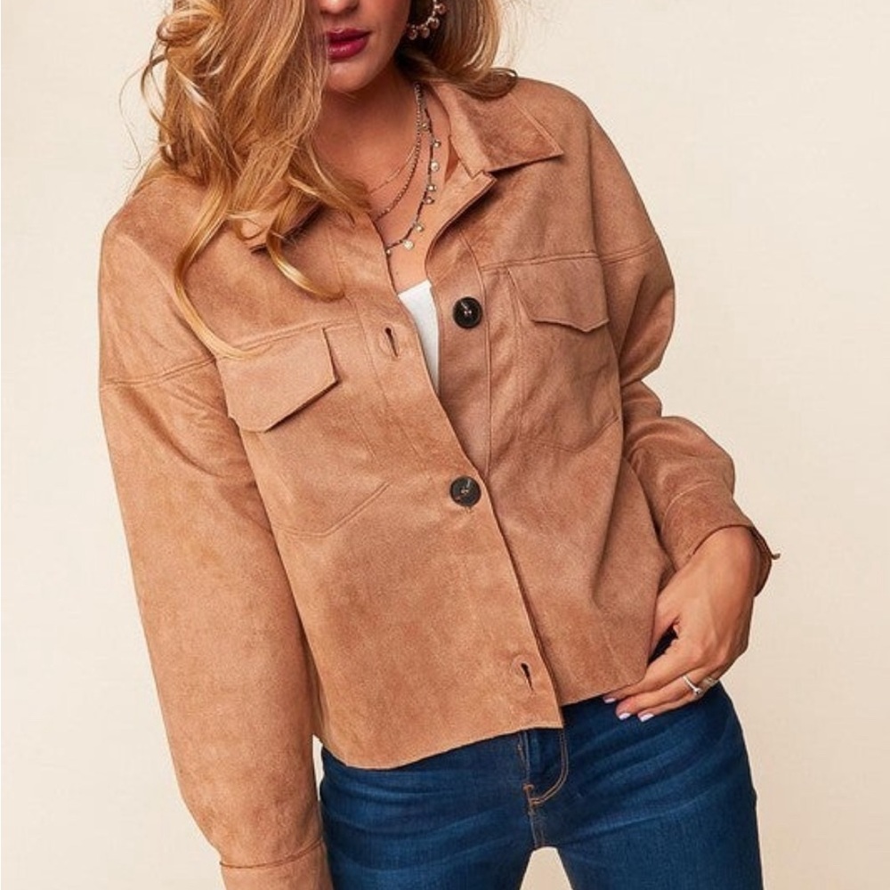 Sugarfox faux suede cropped lightweight jacket